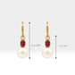 Pearl Earring with Oval Cut Ruby Huggies Hoop in 14K Solid Gold Bridal Jewelry Earrings Dangle Hoops for Wedding | LE00079PR