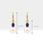 Pearl Earring with Oval Cut Sapphire Huggies Hoop in 14K Solid Gold Bridal Jewelry Earrings Dangle Hoops for Wedding | LE00079PS