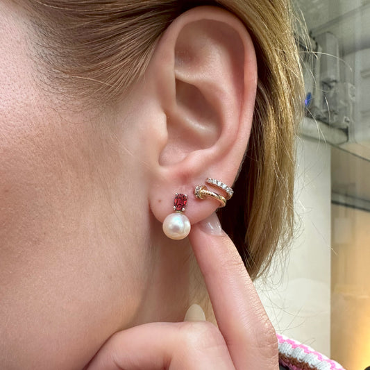 Pearl Earrings with Oval Cut Ruby Earring in 14K Solid Gold Stud Earrings for Women Wedding Jewelry | LES00005PR