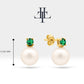 Bridal Jewelry Set of Pearl Earrings and Necklace Set in 14K Solid Gold Jewelry Set with Emerald and Natural Pearl Stud Earrings | LS00014PE