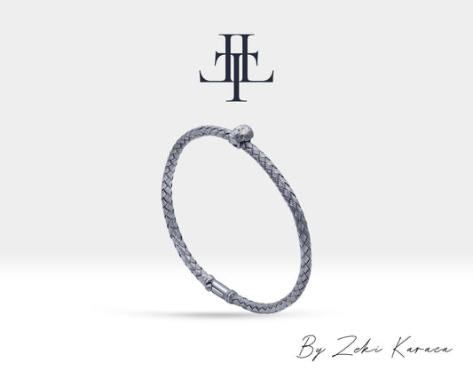 Skull Design Straw Braided Handmade Silver Bracelet with Brown Diamond | ZB00002BD