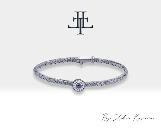 Handmade Sapphire Solitaire Silver Bracelet with Surrounded by Diamonds | ZB00004DS