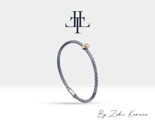 Gold Skull Design Straw Braided Handmade Silver Bracelet with Brown Diamond | ZB00005BD