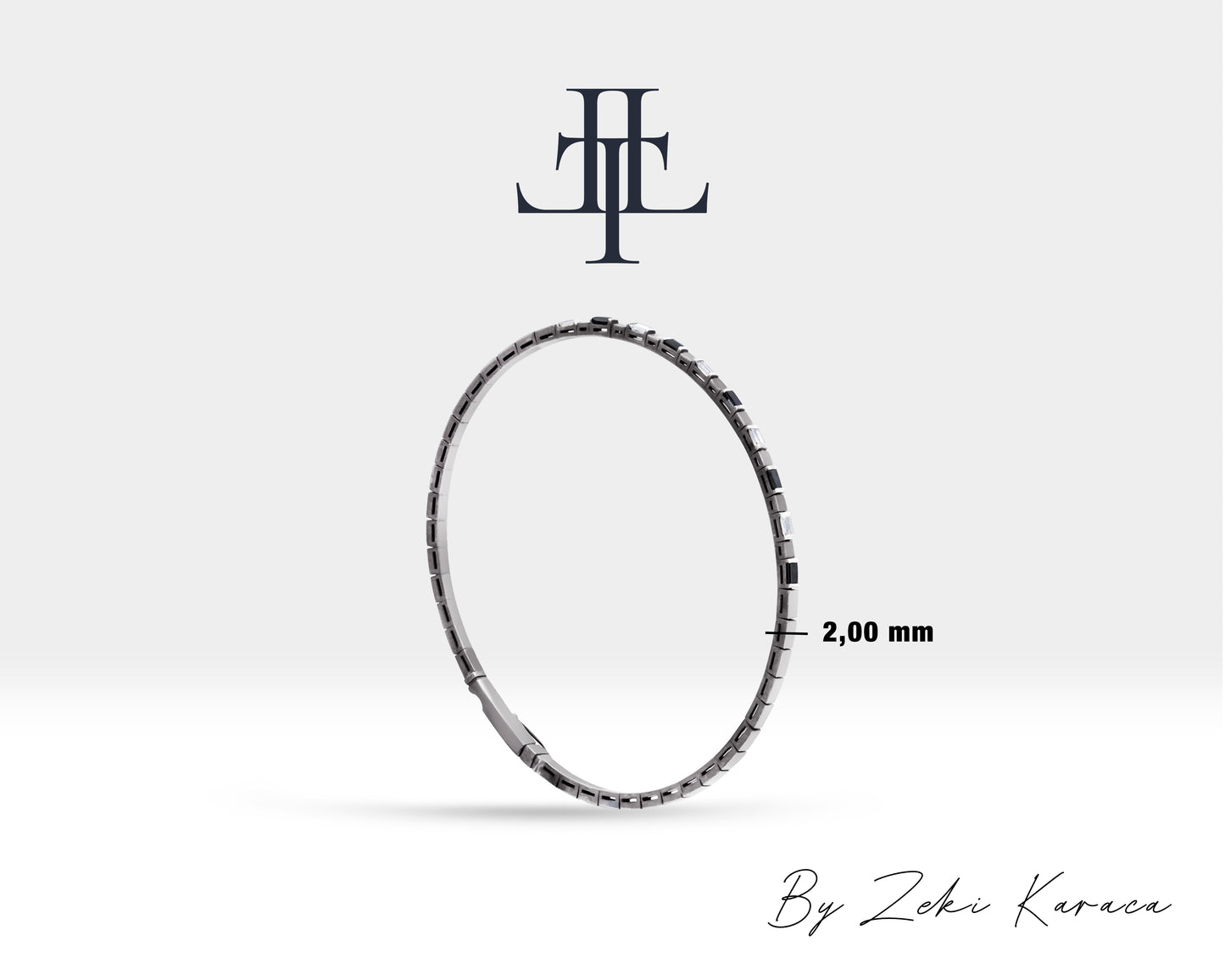 Handmade Silver Bracelet with Natural Diamond and Black Diamond | ZB00019DB