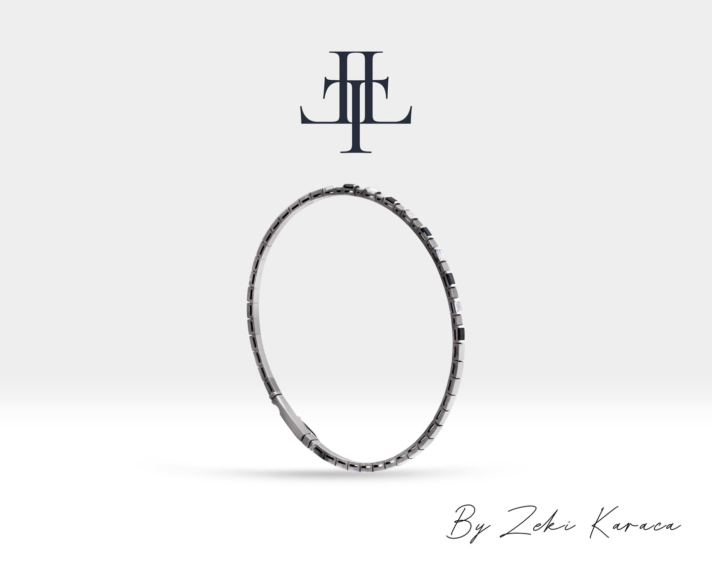 Handmade Silver Bracelet with Natural Diamond and Black Diamond | ZB00019DB