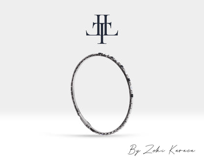 Handmade Silver Bracelet with Natural Diamond and Black Diamond | ZB00019DB