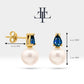 Pearl Earrings in 14K Solid Gold Pearl Earring with Pear Cut Sapphire Stud Earrings for Bridal Jewelry |  LES00004PS