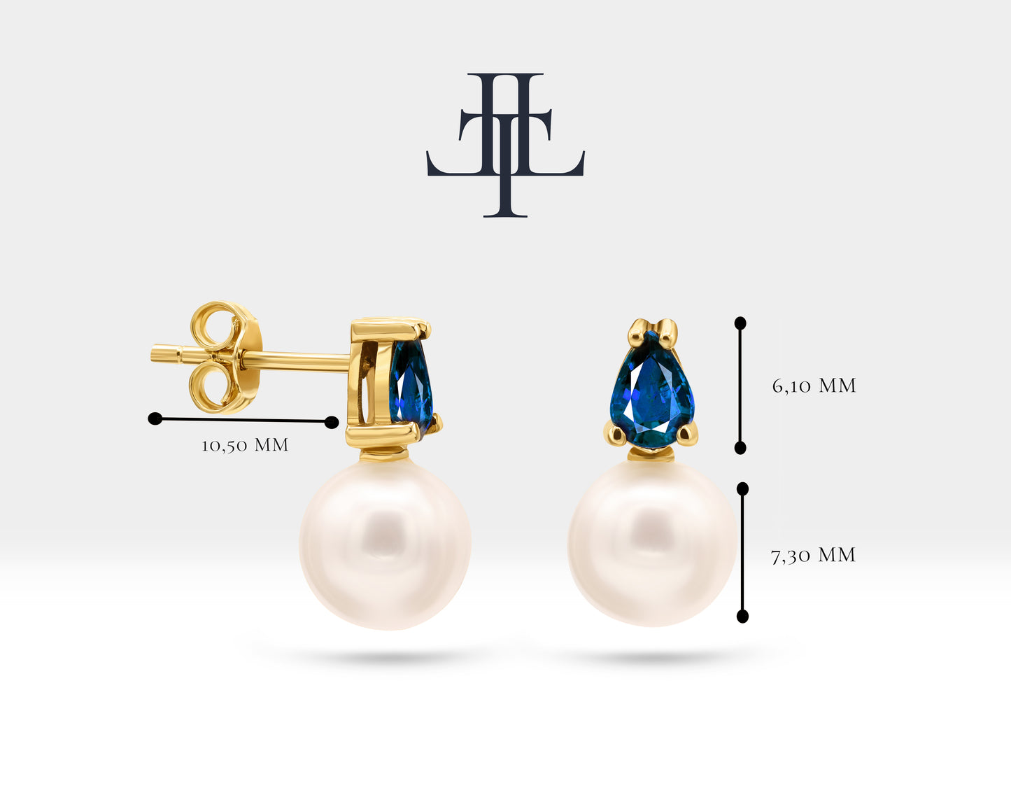 Pearl Earrings in 14K Solid Gold Pearl Earring with Pear Cut Sapphire Stud Earrings for Bridal Jewelry |  LES00004PS