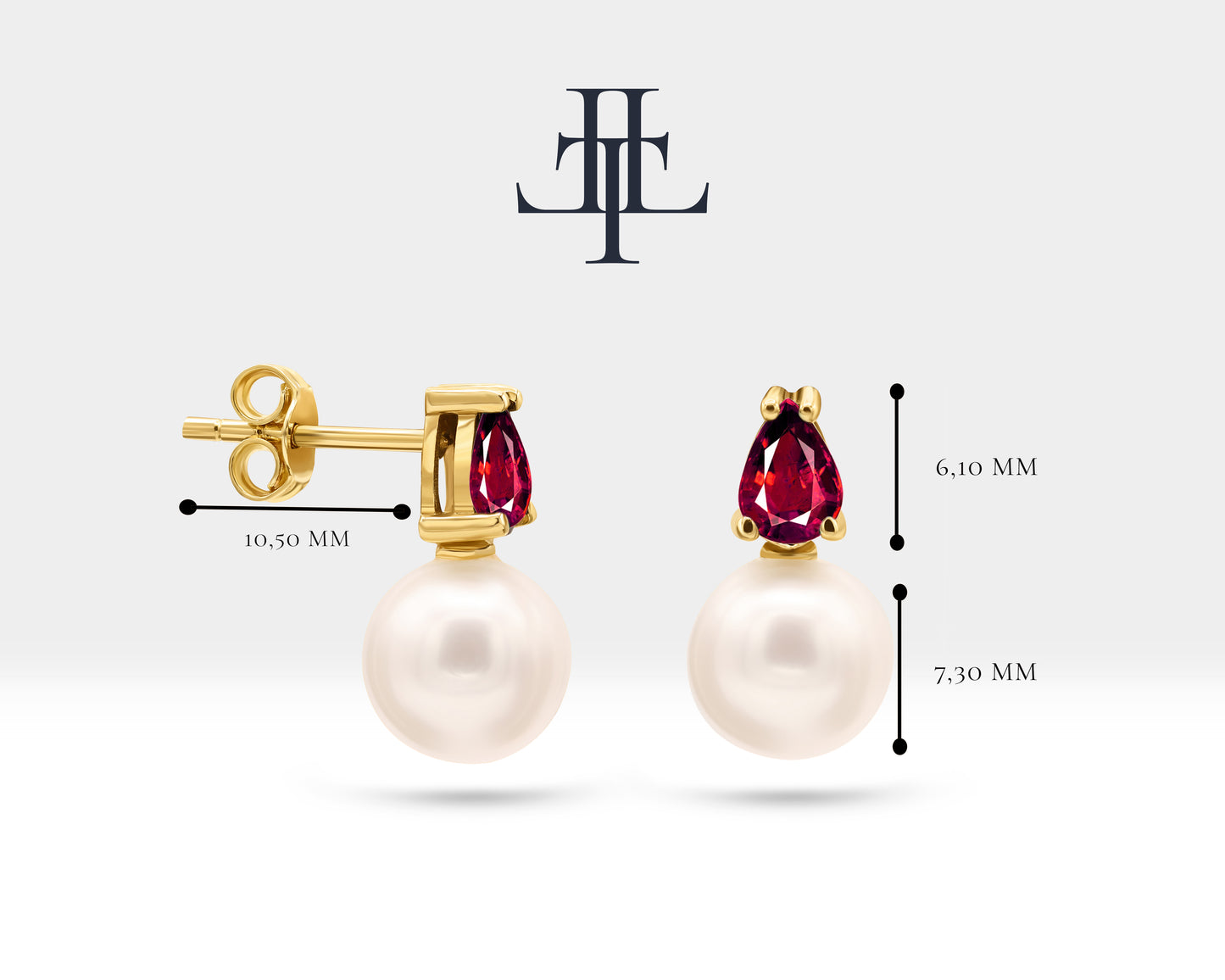 Pearl Earrings in 14K Solid Gold Pearl Earring with Pear Cut Ruby Stud Earrings for Bridal Jewelry |  LES00004PR