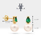 Pearl Earrings in 14K Solid Gold Pearl Earring with Pear Cut Emerald Stud Earrings for Bridal Jewelry | LES00004PE