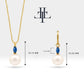 Necklace and Earrings Set in 14K Solid Gold with Pearl Necklace Earring Set for Bridal Jewelry Set with Marquise Cut Sapphire