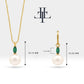 Pearl Necklace Earring Set for Bridal Necklace and Earrings Set in 14K Solid Gold Jewelry Set with Marquise Cut Emerald