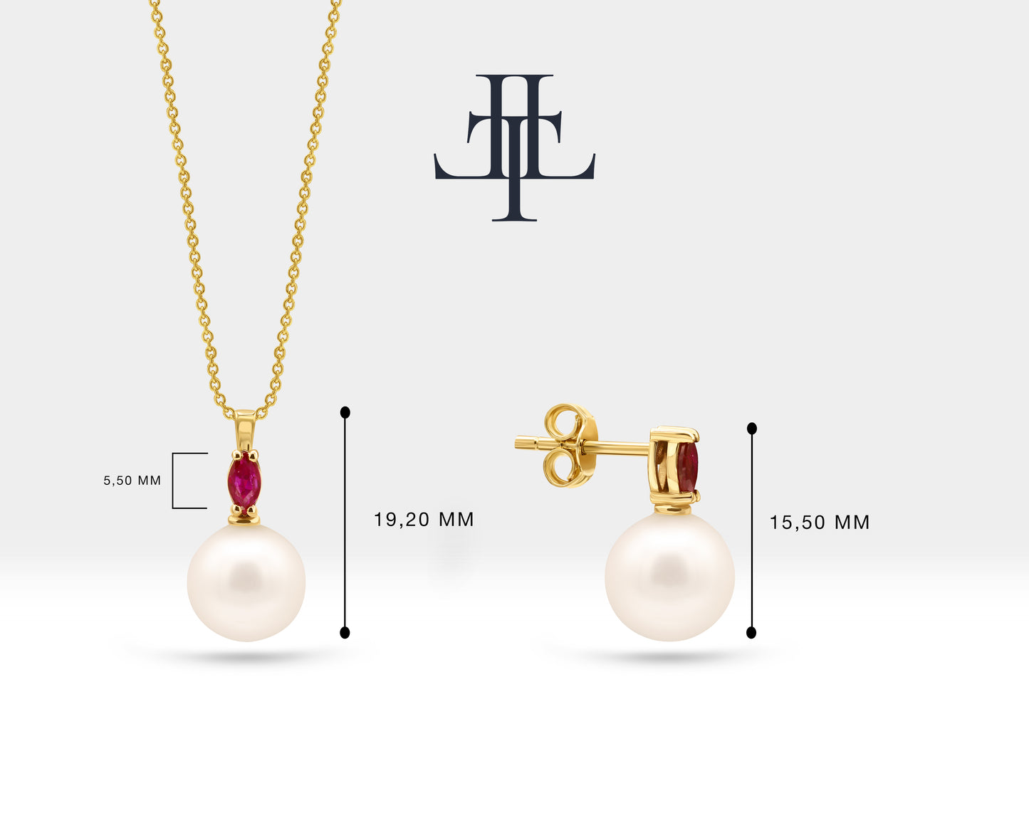 Necklace and Earrings Set in 14K Solid Gold with Pearl and Marquise Cut Ruby Necklace Earring Set for Bridal Jewelry Set