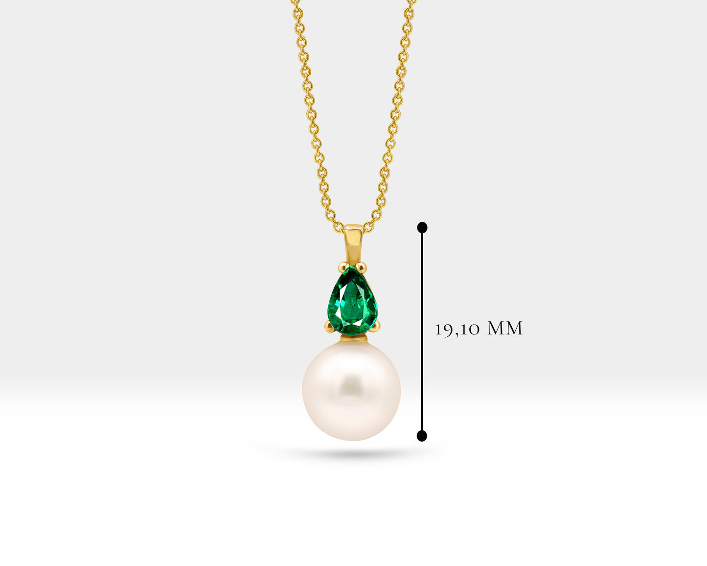 Pearl Necklace in 14K Solid Gold Pearl Necklace with Pear Cut Emerald for Bridal Jewelry |  LN00005PE