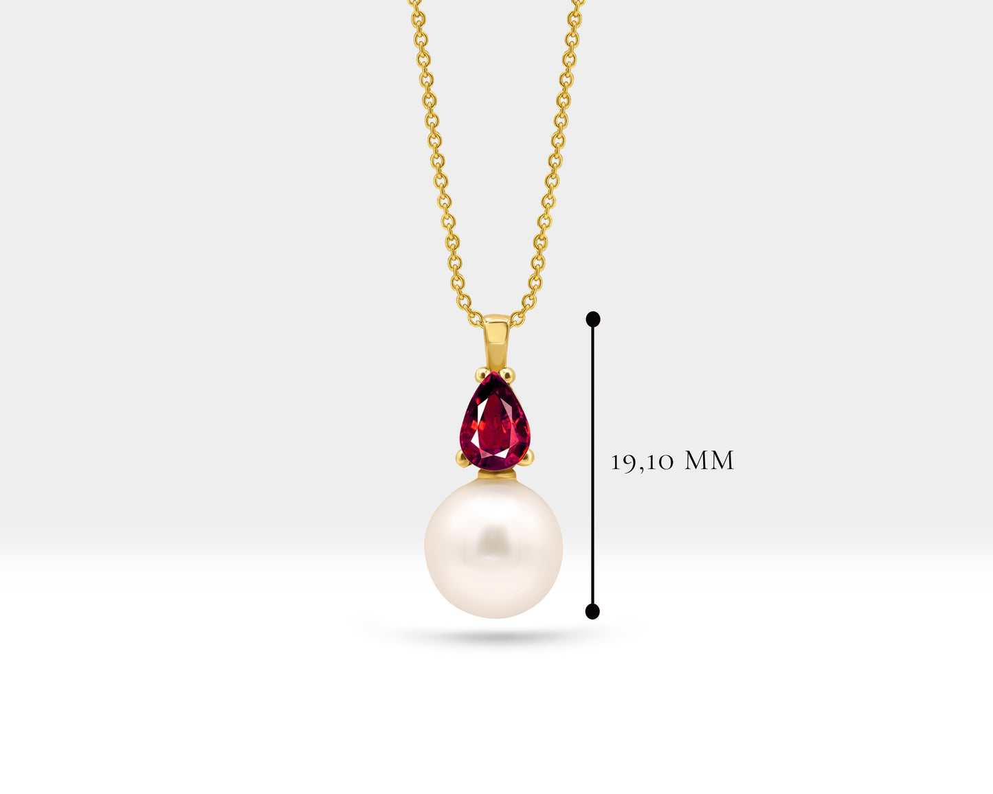 Pearl Necklace in 14K Solid Gold Pearl Necklace with Pear Cut Ruby for Bridal Jewelry |  LN00005PR