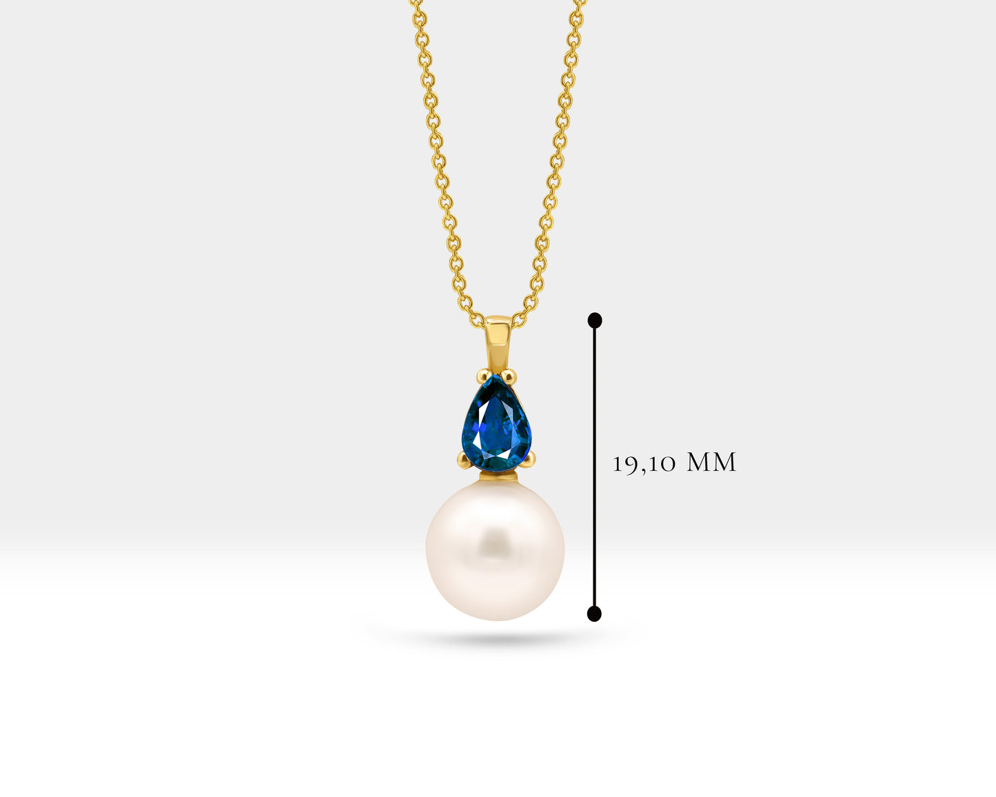 Pearl Necklace in 14K Solid Gold Pearl Necklace with Pear Cut Blue Sapphire for Bridal Jewelry |  LN00005PS