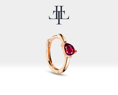 Drop Cut Ruby Earring with Cross Standing Design Huggies Hoop Single Earring in 14K Yellow-White-Rose Solid Gold