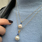 Pearl Necklace with Round Cut Sapphire in 14K Solid Gold Bridal Pearl Necklace for Women Wedding Jewelry