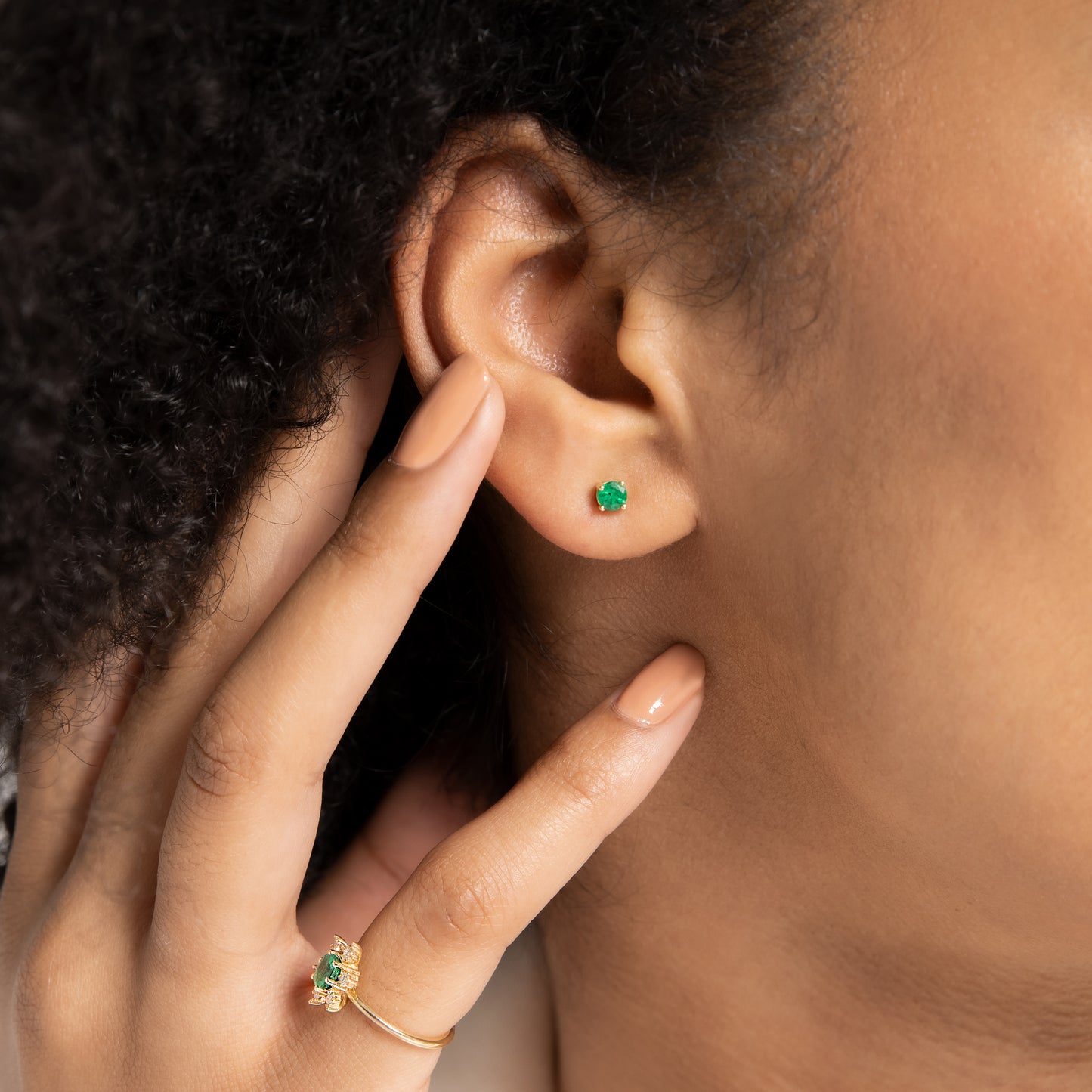 Emerald Stud Earrings in 14K Solid Gold , Solitaire Emerald Earrings