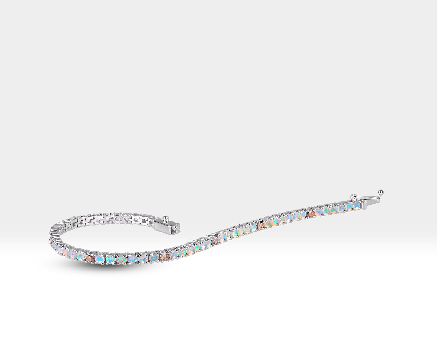Natural African Opal and Diamond Stones Tennis Solid Gold Bracelet