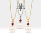 Bridal Jewelry Set of Pearl Earrings and Necklace Set in 14K Solid Gold Jewelry Set with Ruby and Natural Pearl