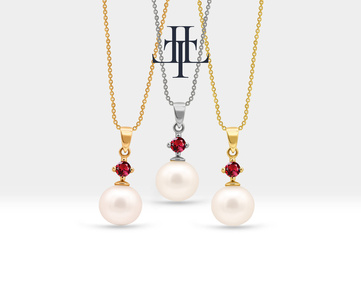 Bridal Jewelry Set of Pearl Earrings and Necklace Set in 14K Solid Gold Jewelry Set with Ruby and Natural Pearl