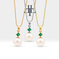 Bridal Jewelry Set of Pearl Earrings and Necklace Set in 14K Solid Gold Jewelry Set with Emerald and Natural Pearl