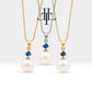 Bridal Jewelry Set of Pearl Earrings and Necklace Set in 14K Solid Gold Jewelry Set with Sapphire and Natural Pearl