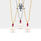 Bridal Jewelry Set Necklace and Earrings Set in 14K Solid Gold with Pearl and Marquise Cut Ruby Necklace Earring Set