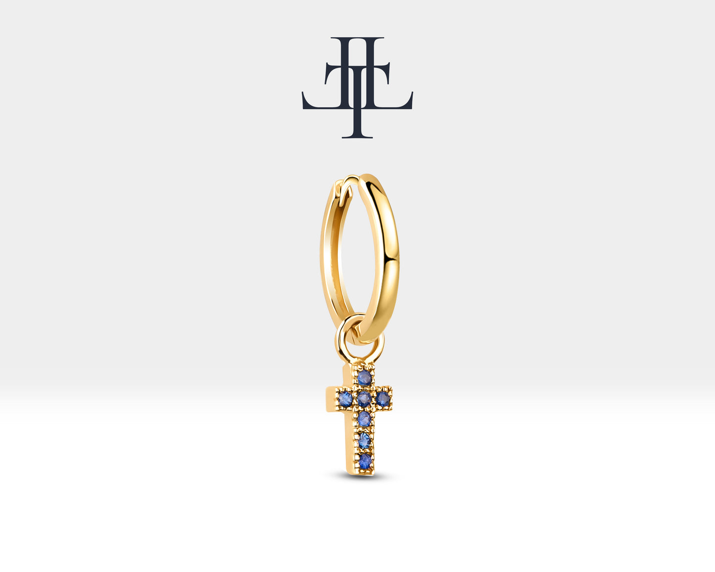 Sapphire Dangling Cross Eardrops Earring