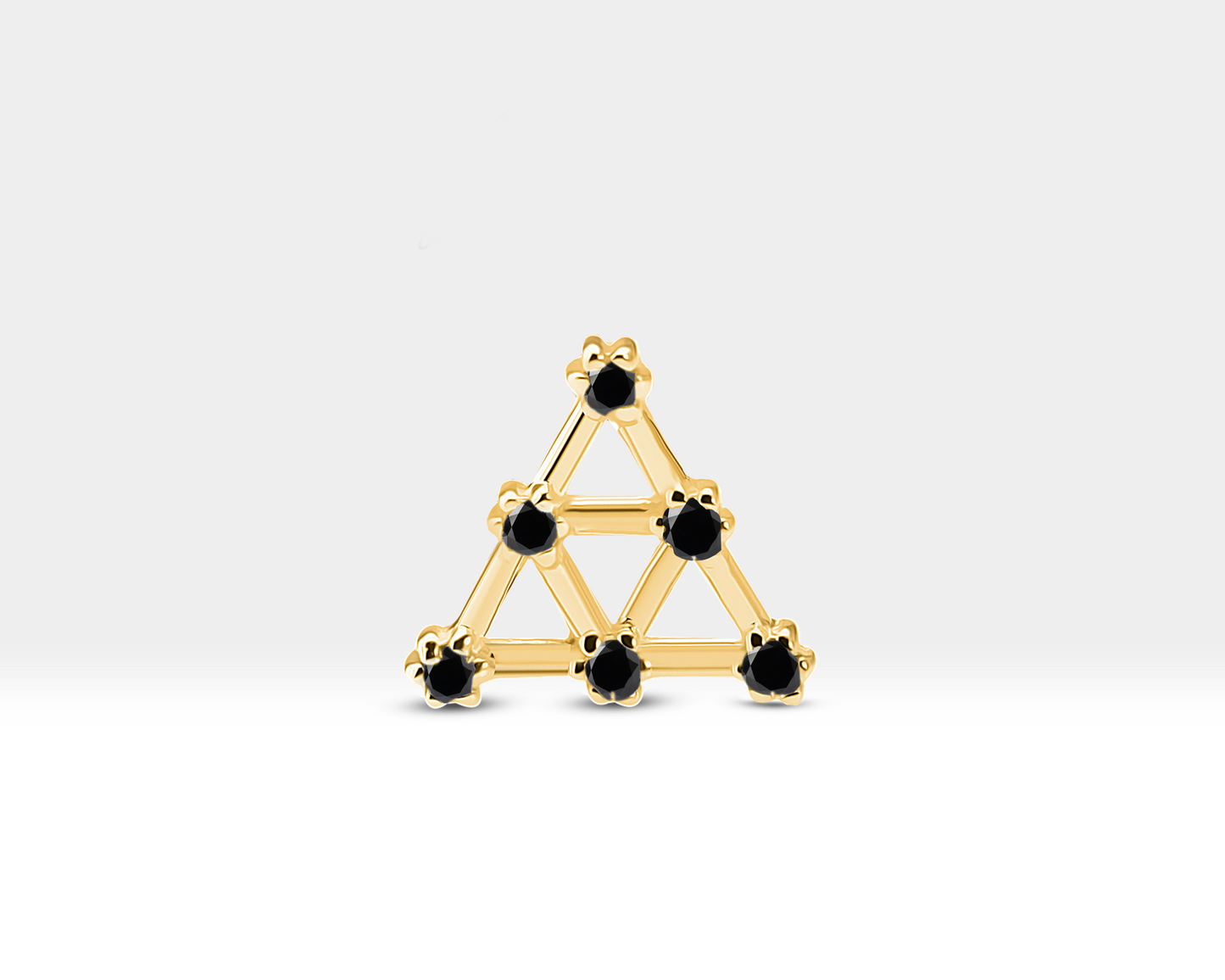 Triangle Shaped Piercing with Black Diamond Screw Back Piercing in 14K White-Yellow-Rose Solid Gold Piercing 16G(1.2 mm)