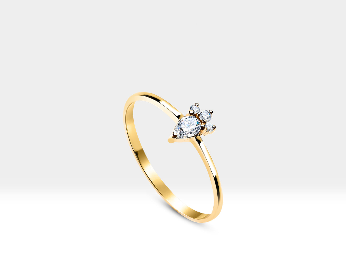 Drop-Pear Diamond 14K Gold Handmade Ring Minimal Ring