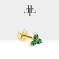 Cartilage Tragus Piercing with Round Cut Green Garnet Piercing in 14K White-Yellow-Rose Solid Gold 16G(1.2mm)
