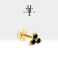 Cartilage Tragus Trio Black Diamond Piercing Single in 14K White-Yellow-Rose Solid Gold Triangle Helix 16G(1.2mm)