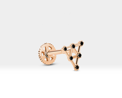 Triangle Shaped Piercing with Black Diamond Screw Back Piercing in 14K White-Yellow-Rose Solid Gold Piercing 16G(1.2 mm)