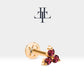 Cartilage Tragus Three Stone Piercing, Round Cut Ruby Piercing,14K White-Yellow-Rose Solid Gold,16G