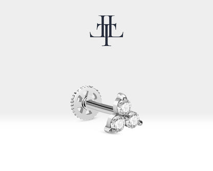 Cartilage Helix Piercing,Round Cut Diamond Piercing ,14K White-Yellow-Rose Solid Gold,16G(1.2 mm)