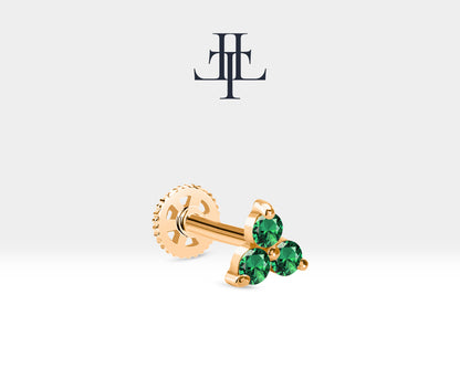 Cartilage Tragus Piercing with Round Cut Green Garnet Piercing in 14K White-Yellow-Rose Solid Gold 16G(1.2mm)