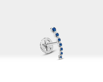 Celtic Cartilage Piercing with Bezel Set Sapphire Piercing with Screw Back Piercing in 14K White-Yellow-Rose Solid Gold 16G