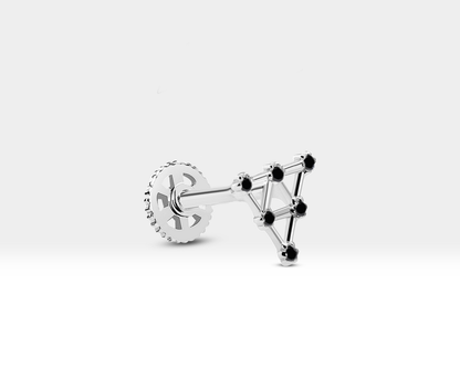 Triangle Shaped Piercing with Black Diamond Screw Back Piercing in 14K White-Yellow-Rose Solid Gold Piercing 16G(1.2 mm)
