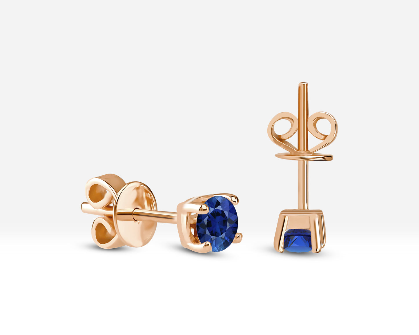 Sapphire Stud Earrings in 14K Solid Gold, Pair Earring