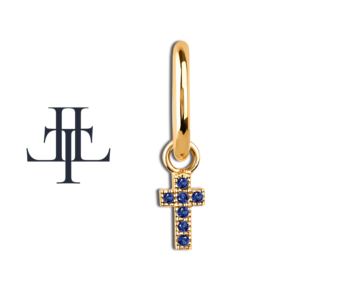 Sapphire Dangling Cross Eardrops Earring