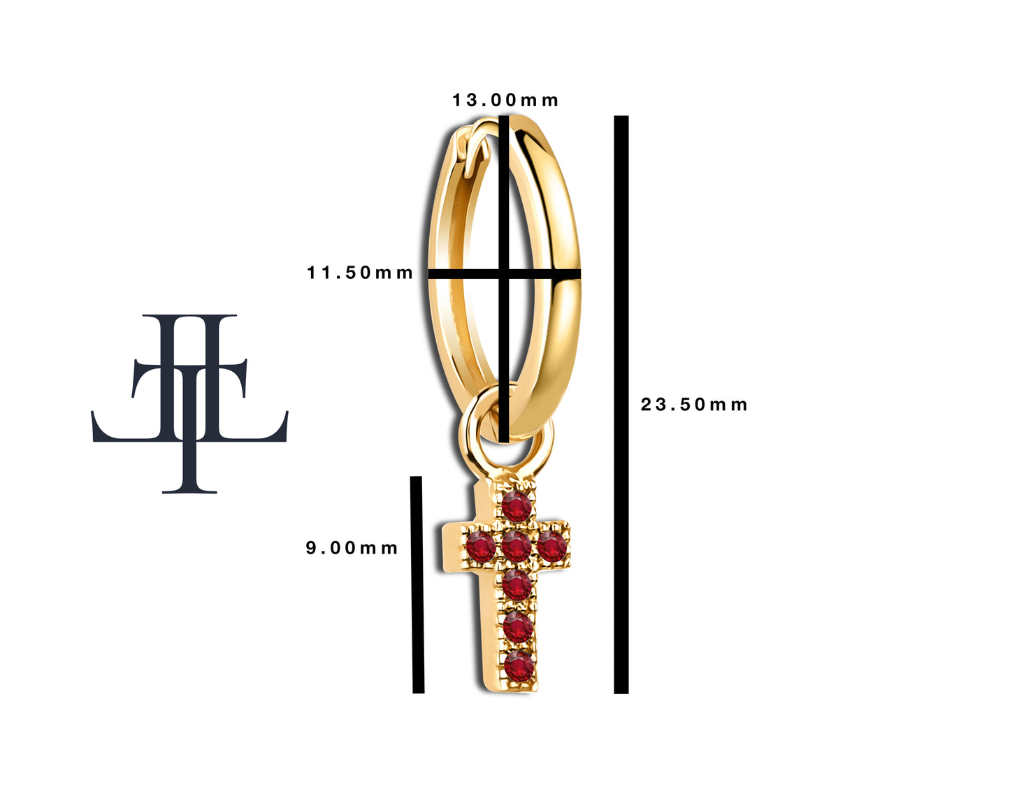 Ruby Dangling Cross Eardrops Earring