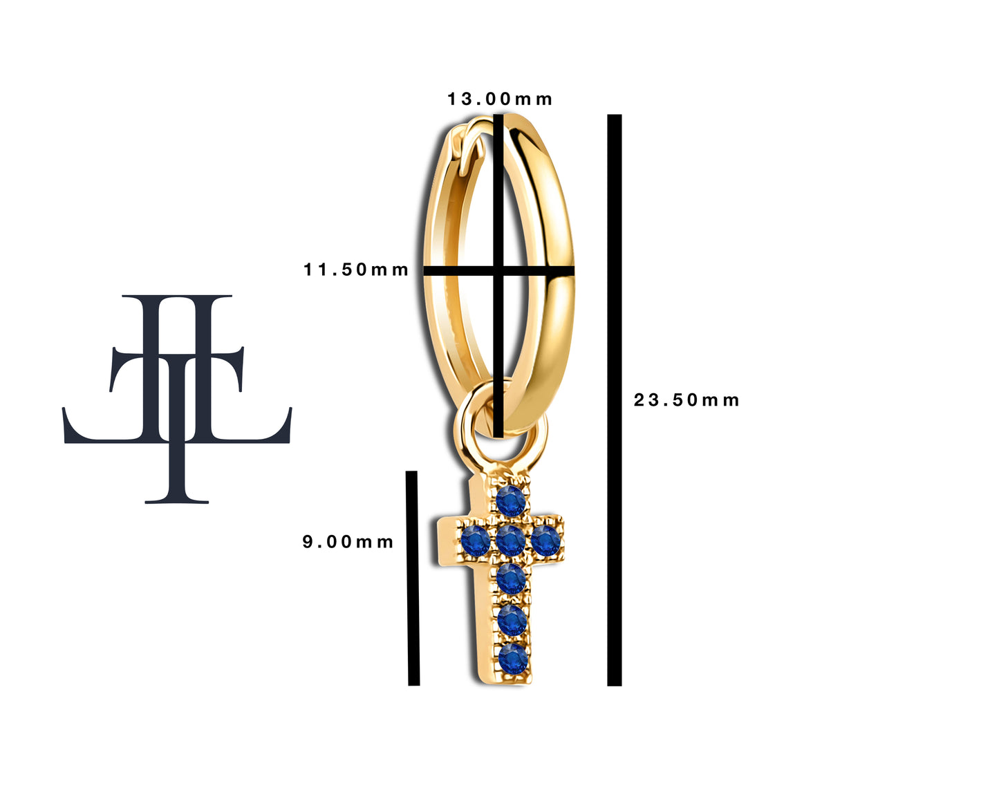 Sapphire Dangling Cross Eardrops Earring