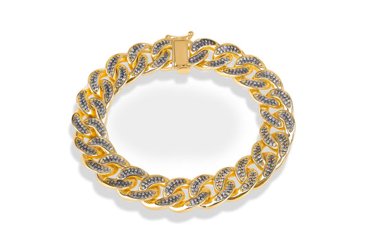 Miami Cuban , Diamond Solid Gold Charm Bracelets , 14K Yellow Solid Gold