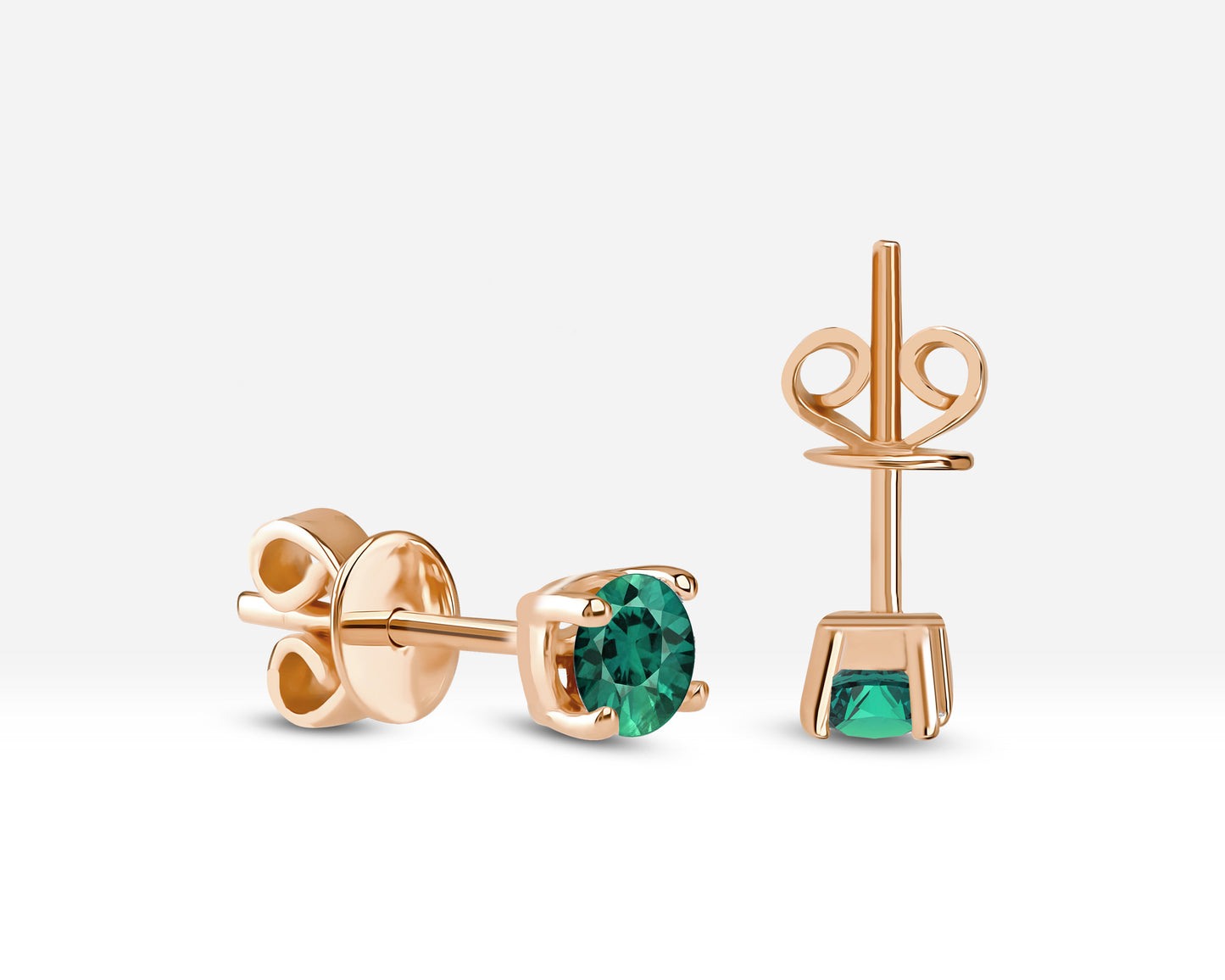 Emerald Stud Earrings in 14K Solid Gold , Solitaire Emerald Earrings