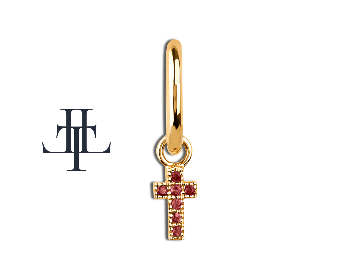 Ruby Dangling Cross Eardrops Earring