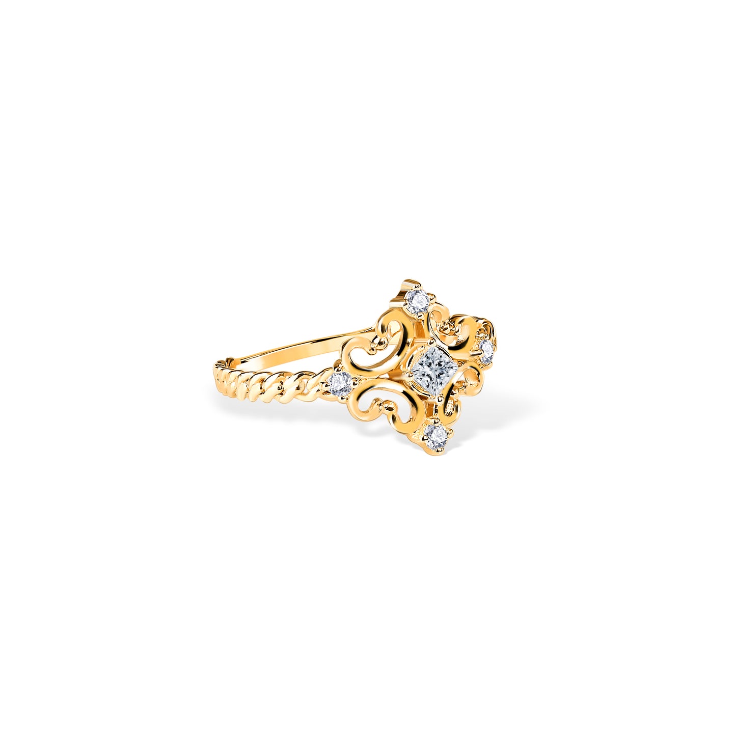 Vintage Diamond Ring with Chain Shank Ring in 14K Yellow-Rose-White Gold Band Ring for Stylish Women