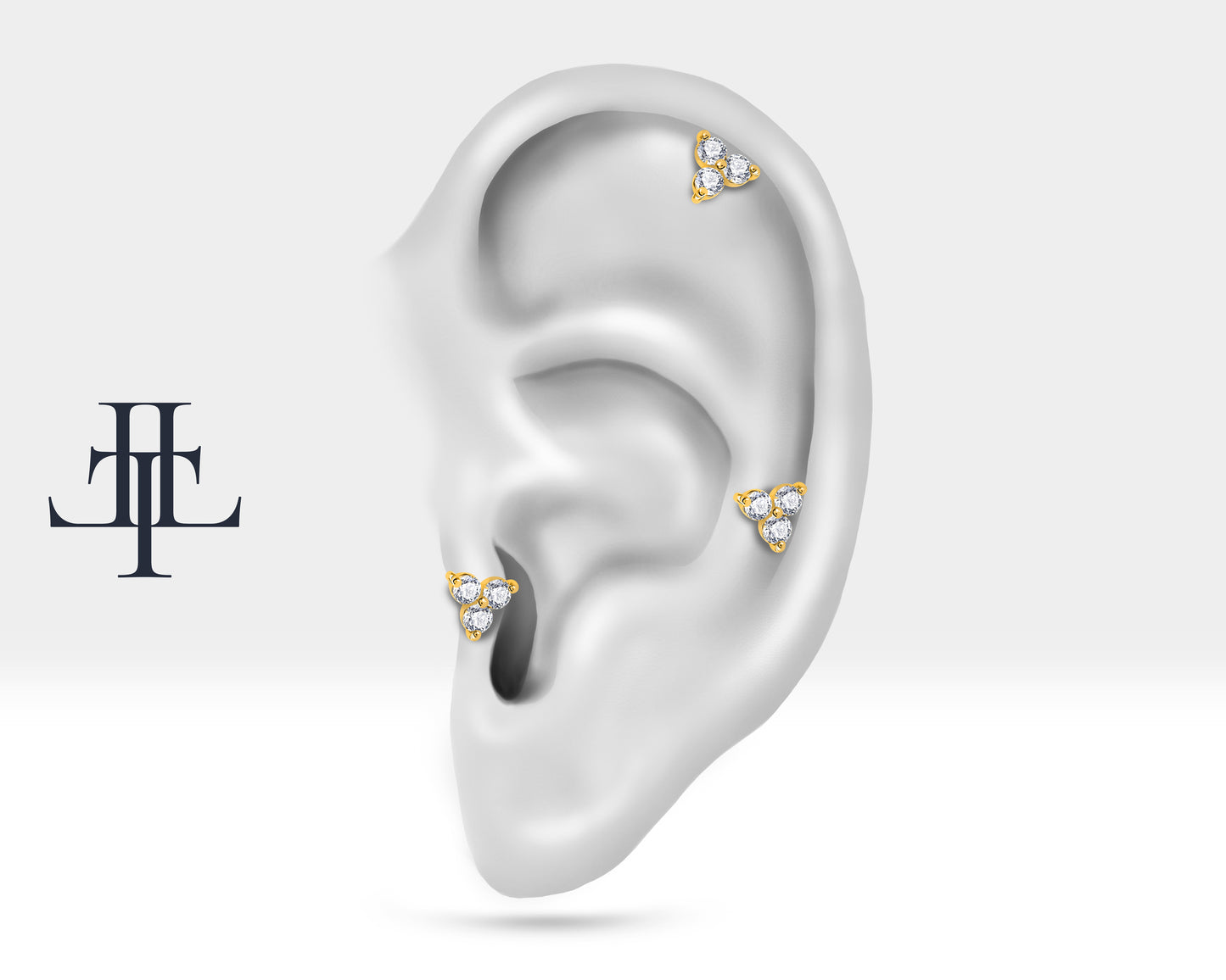 Cartilage Helix Piercing,Round Cut Diamond Piercing ,14K White-Yellow-Rose Solid Gold,16G(1.2 mm)