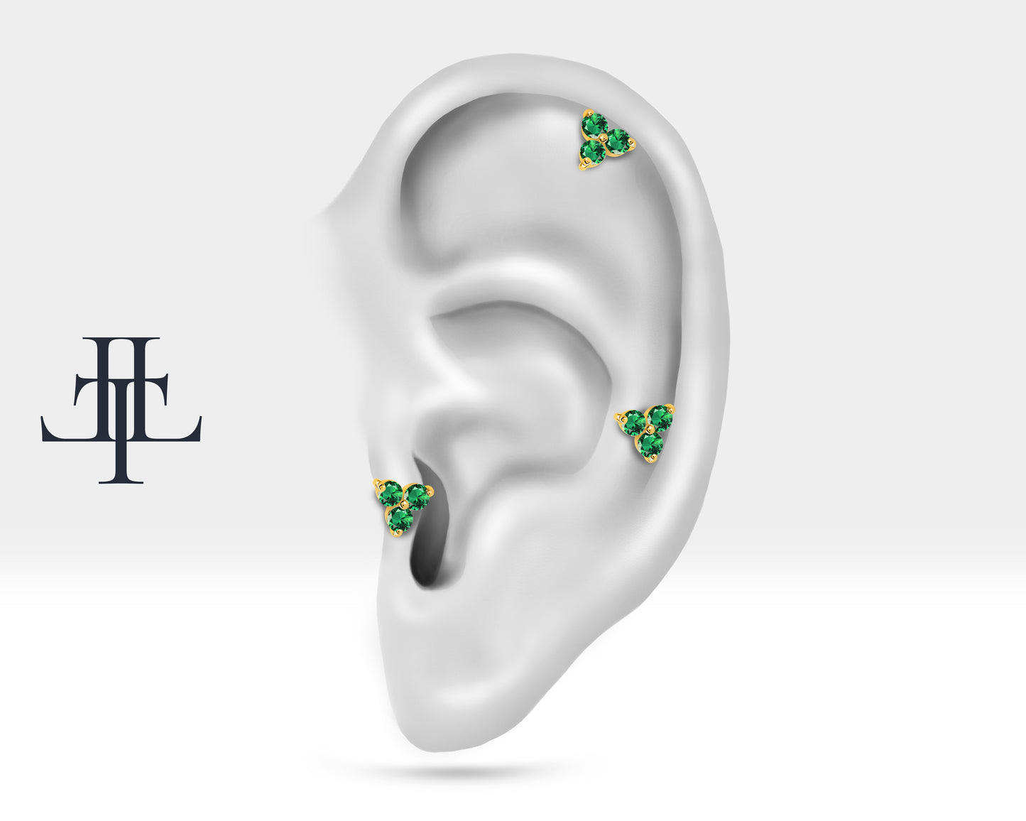 Cartilage Tragus Piercing with Round Cut Green Garnet Piercing in 14K White-Yellow-Rose Solid Gold 16G(1.2mm)